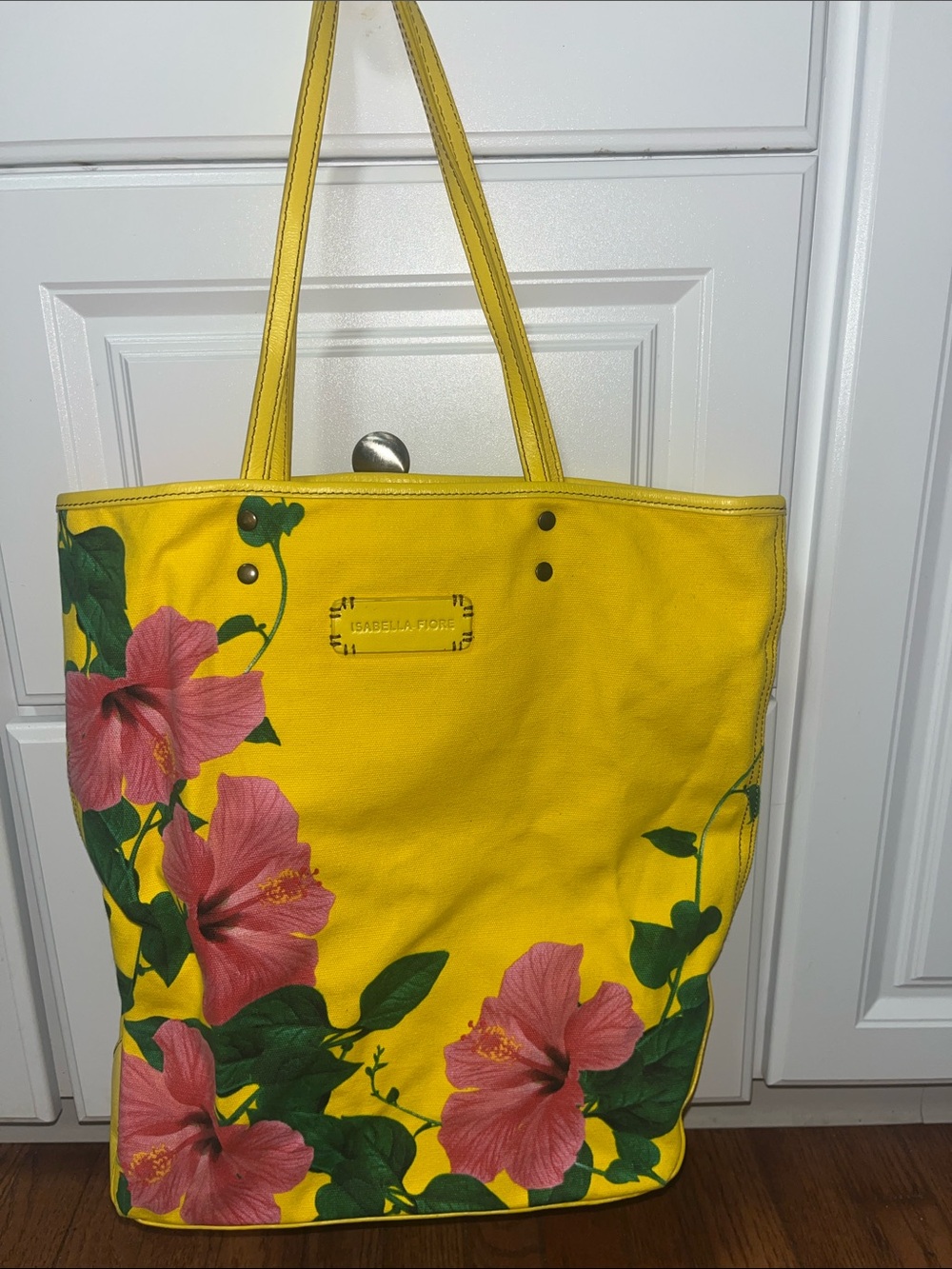 Isabella Fiore Yellow Tote with Pink Floral Print
